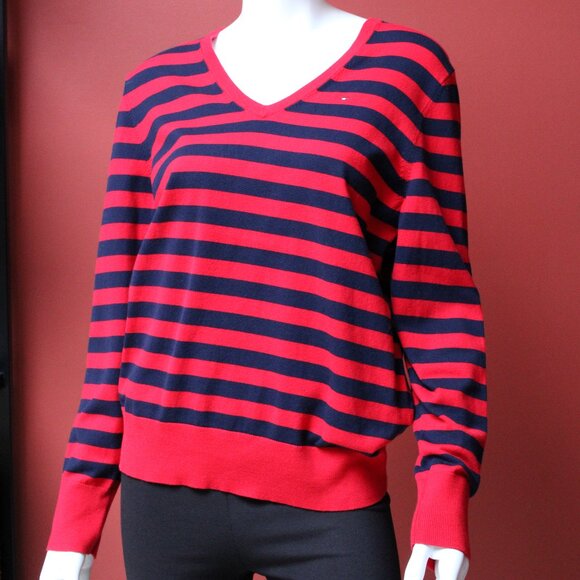 Tommy Hilfiger Red and Blue Striped Sweater - Picture 1 of 10